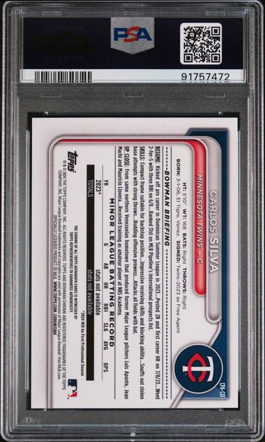 Carlos Silva 2024 Bowman Chrome Prospects AU-Orange /25 PSA 10