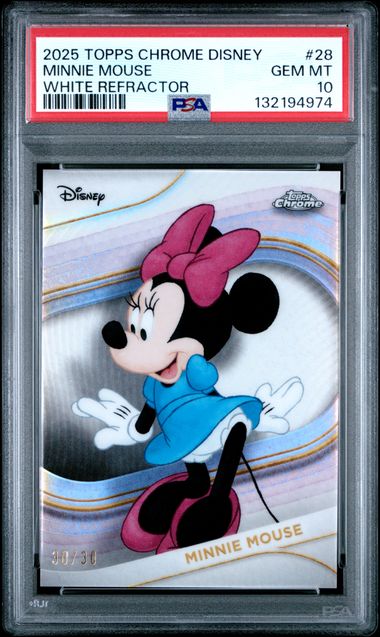 Minnie Mouse 2025 Topps Chrome Disney #28 White Refractor /30 PSA 10