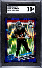Bijan Robinson 2023 Donruss Optic Purple Shock Prizm Rated Rookie SGC 10