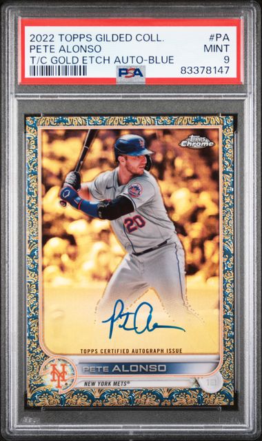 Pete Alonso 2022 Topps Gilded Gold Etch Autograph Blue PSA 9