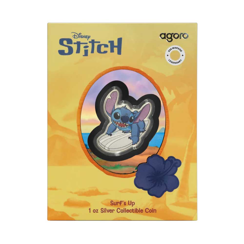 2025 Disney Stitch Surf’s Up 1 oz Silver Coin By Agoro Mintage of 626