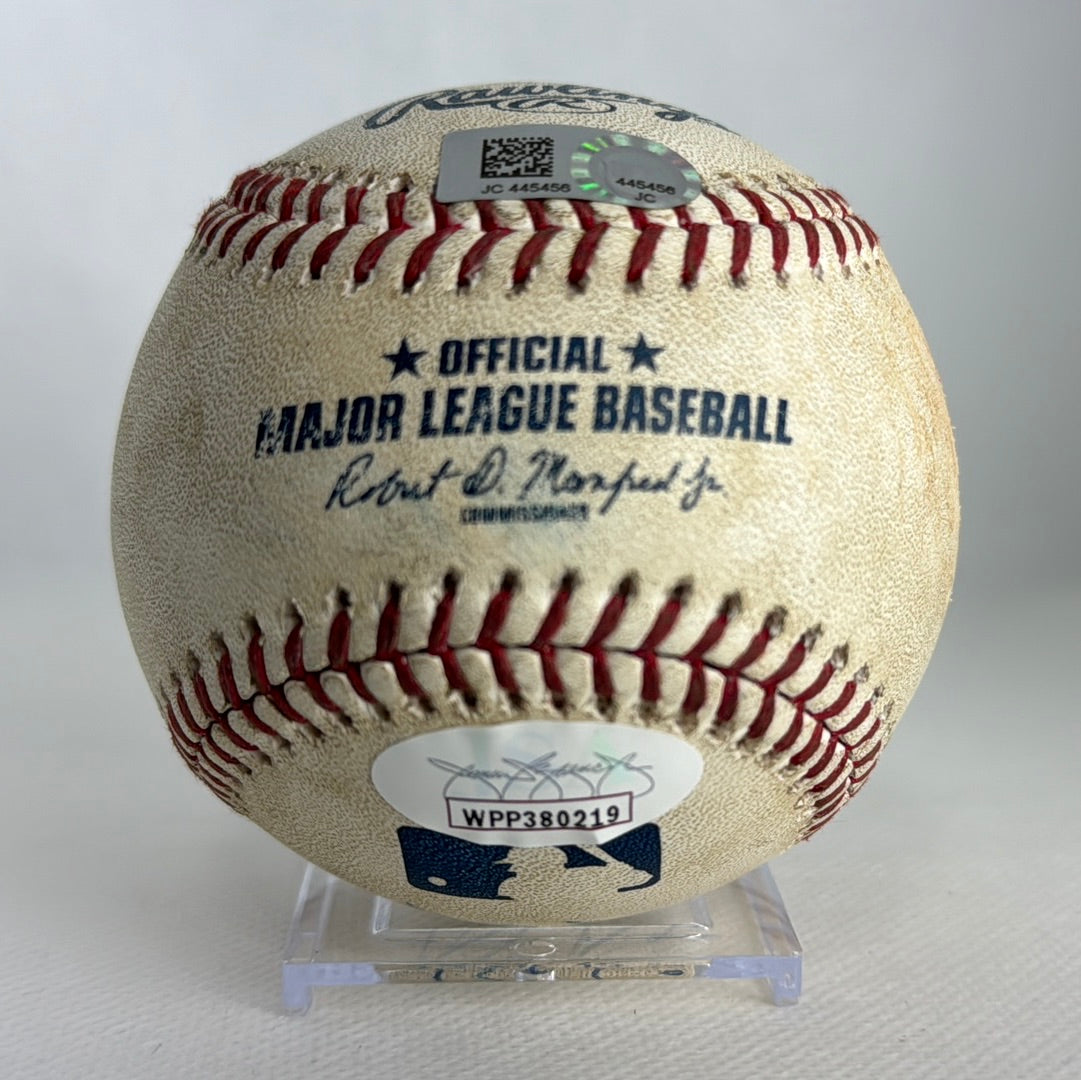 Ronald Acuna Jr. Autographed MLB Game Used Double Career Hit 85 Double 20 08/24/18