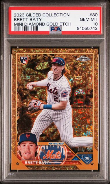 Brett Baty 2023 Topps Chrome Gilded Collection Mini Diamond Gold Etch PSA 10