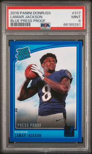 Lamar Jackson 2018 Panini Donruss Blue Press Proof rc PSA 9