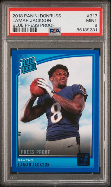 Lamar Jackson 2018 Panini Donruss Blue Press Proof rc PSA 9