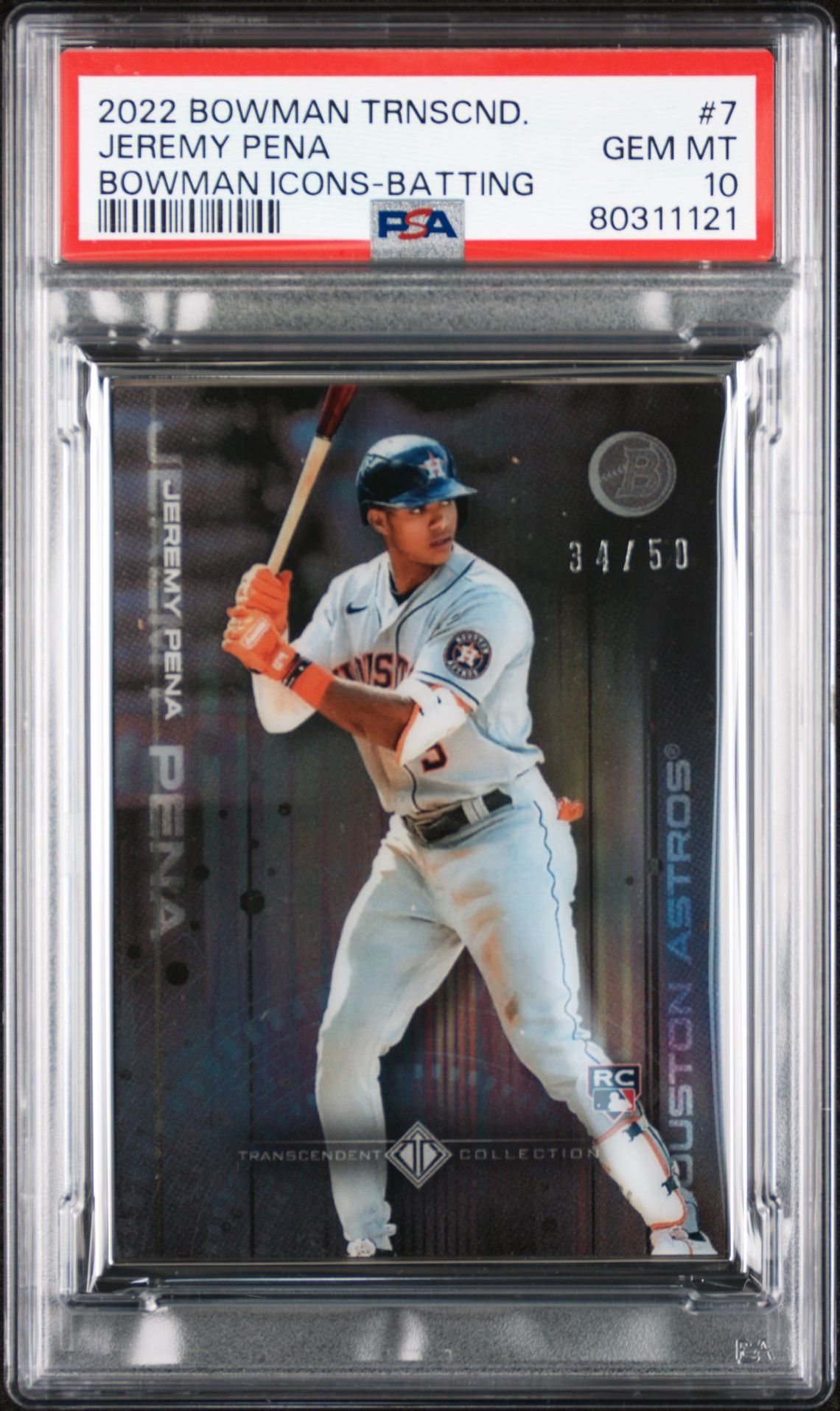 Jeremy Pena 2022 Bowman Transcendent Collection Bowman Icons /50 Batting PSA 10