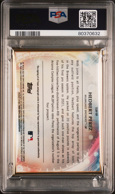 Hedbert Perez 2022 Bowman Transcendent Autograph Blue Variation #'d 10/10 PSA 9