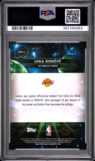 Luka Doncic 2025 Topps Cosmic Chrome Planetary Pursuit Sun SSP PSA 10