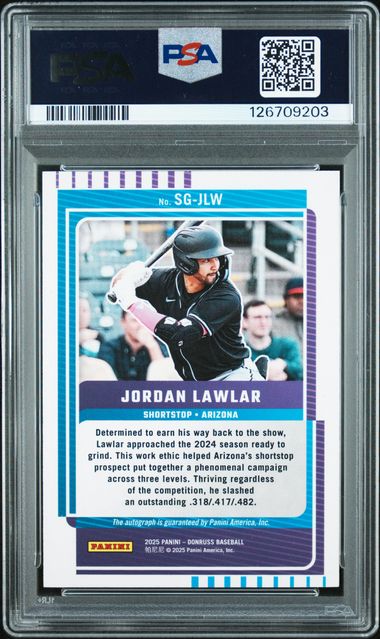 Jordan Lawlar 2025 Panini Donruss Signature Series Red #'d 47/49 PSA 10 AUTO 10