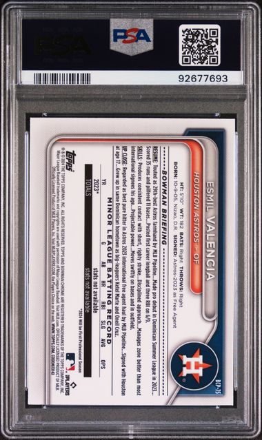 Esmil Valencia 2024 Bowman 1st Bowman Aqua Shimmer #'d 109/125 PSA 10