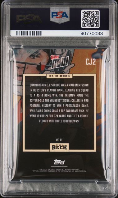 C.J. Stroud 2023 Topps Now X Beck 'Youngest QB to Win a Playoff Game in History' PSA 10