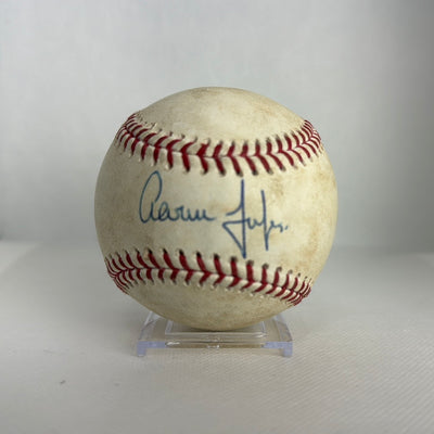 Aaron Judge Autographed MLB Game Used Single Career Hit 201 & Giancarlo Stanton Autograph 04/28/18