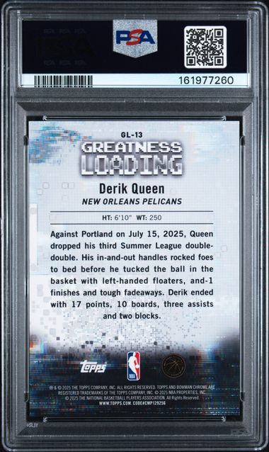 Derik Queen 2025 Bowman Chrome Greatness Loading Orange Geometric #'d 22/25 PSA 10