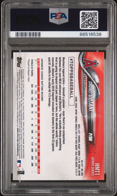 Shohei Ohtani 2018 Topps Chrome Update #HMT1 rookie card PSA 10