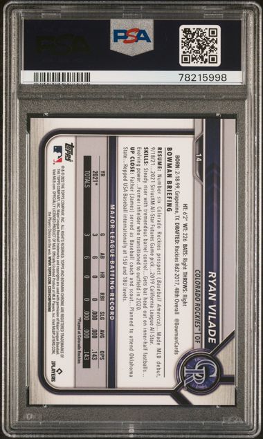 Ryan Vilade 2022 Bowman Chrome X Green X-Fractor rookie card #'d 05/31 PSA 10