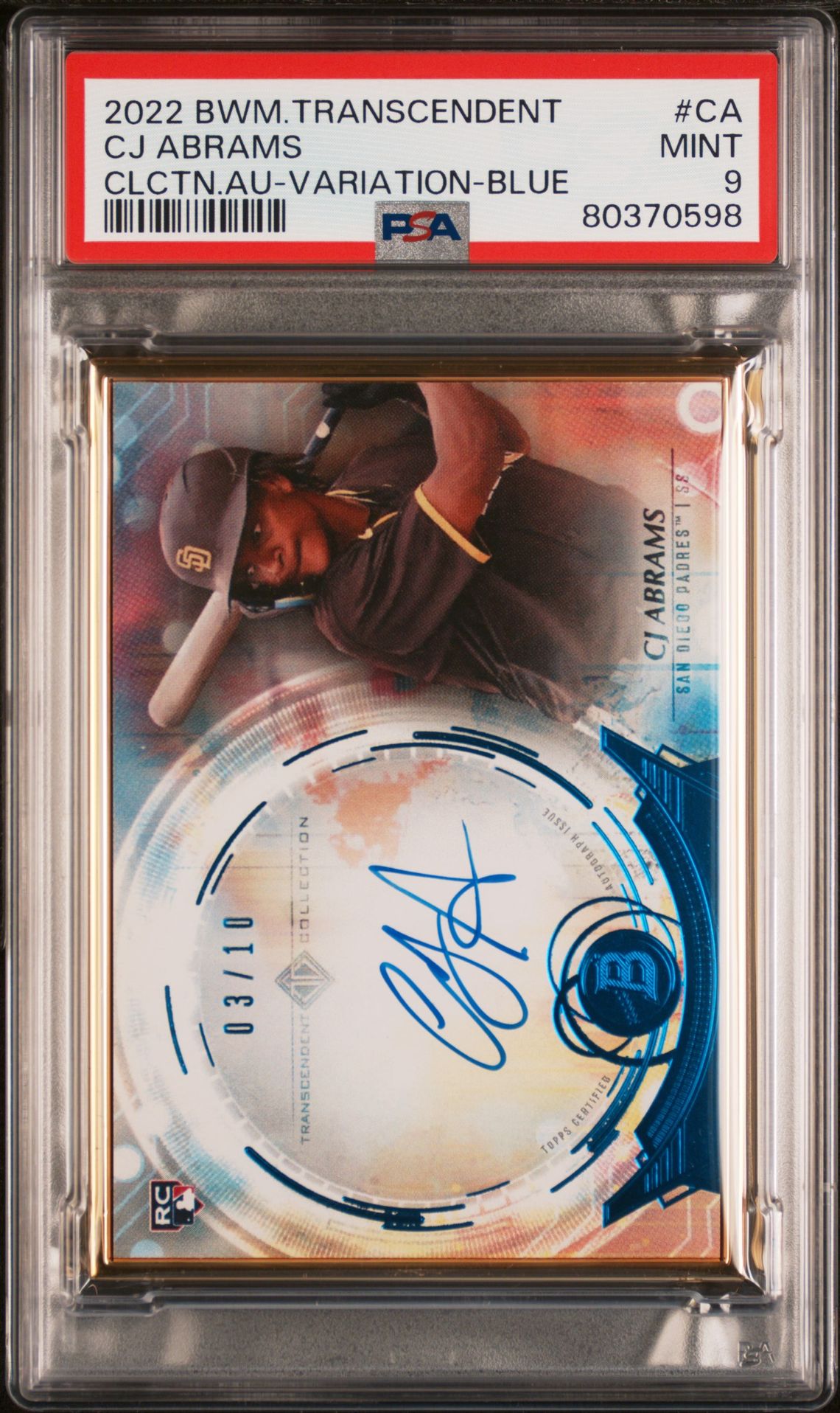 CJ Abrams 2022 Bowman Transcendent Variation RC Auto Blue #'d 03/10 PSA 9
