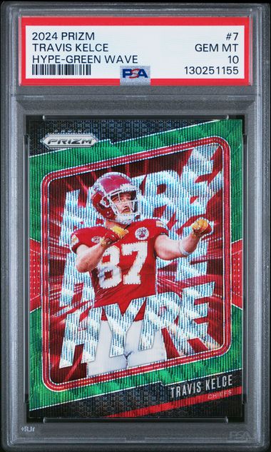 Travis Kelce 2024 Panini Prizm Hype Green Wave PSA 10