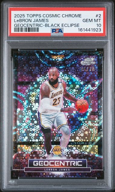 LeBron James 2025-26 Topps Chrome Cosmic Geocentric Black Eclipse Refractor #'d 04/10 PSA 10
