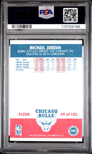 Michael Jordan 1987 Fleer Basketball PSA 6