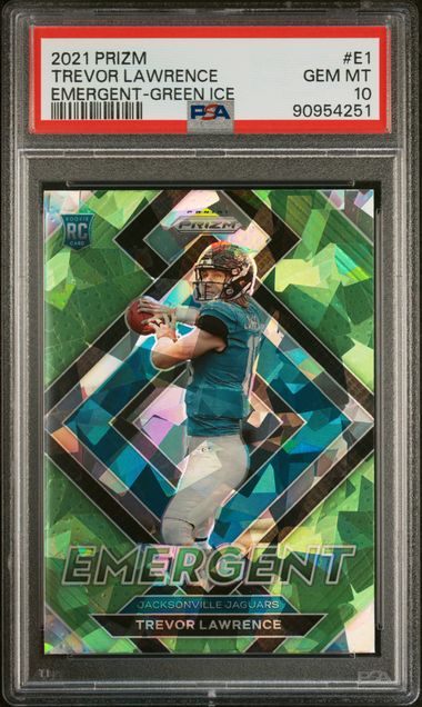 Trevor Lawrence 2021 Panini Emergent Green Ice Prizm RC PSA 10