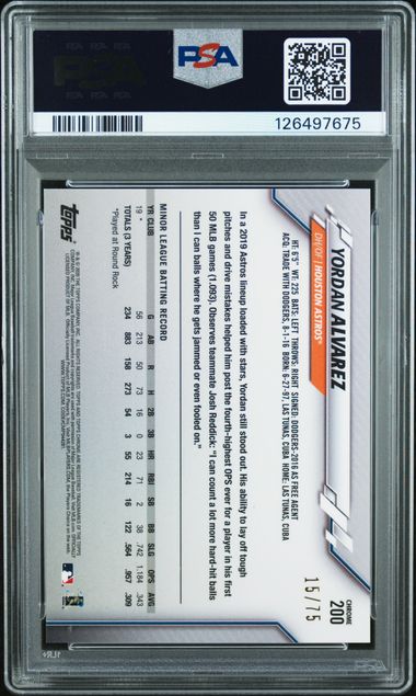 Yordan Alvarez 2020 Ben Baller Chrome Blue Refractor #'d 36/50 PSA 10