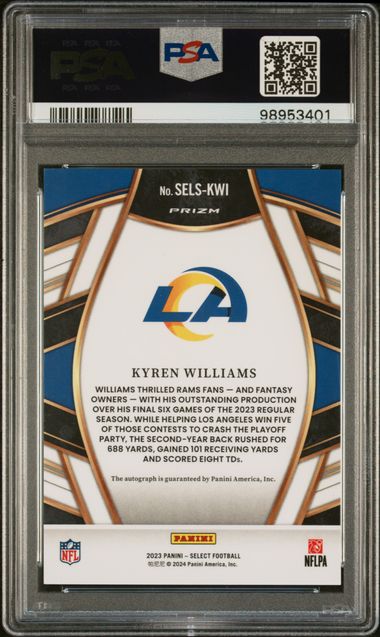 Kyren Williams 2023 Panini Select Signature Silver Prizm PSA 9