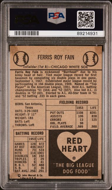 Ferris Fain 1954 Red Heart PSA 2