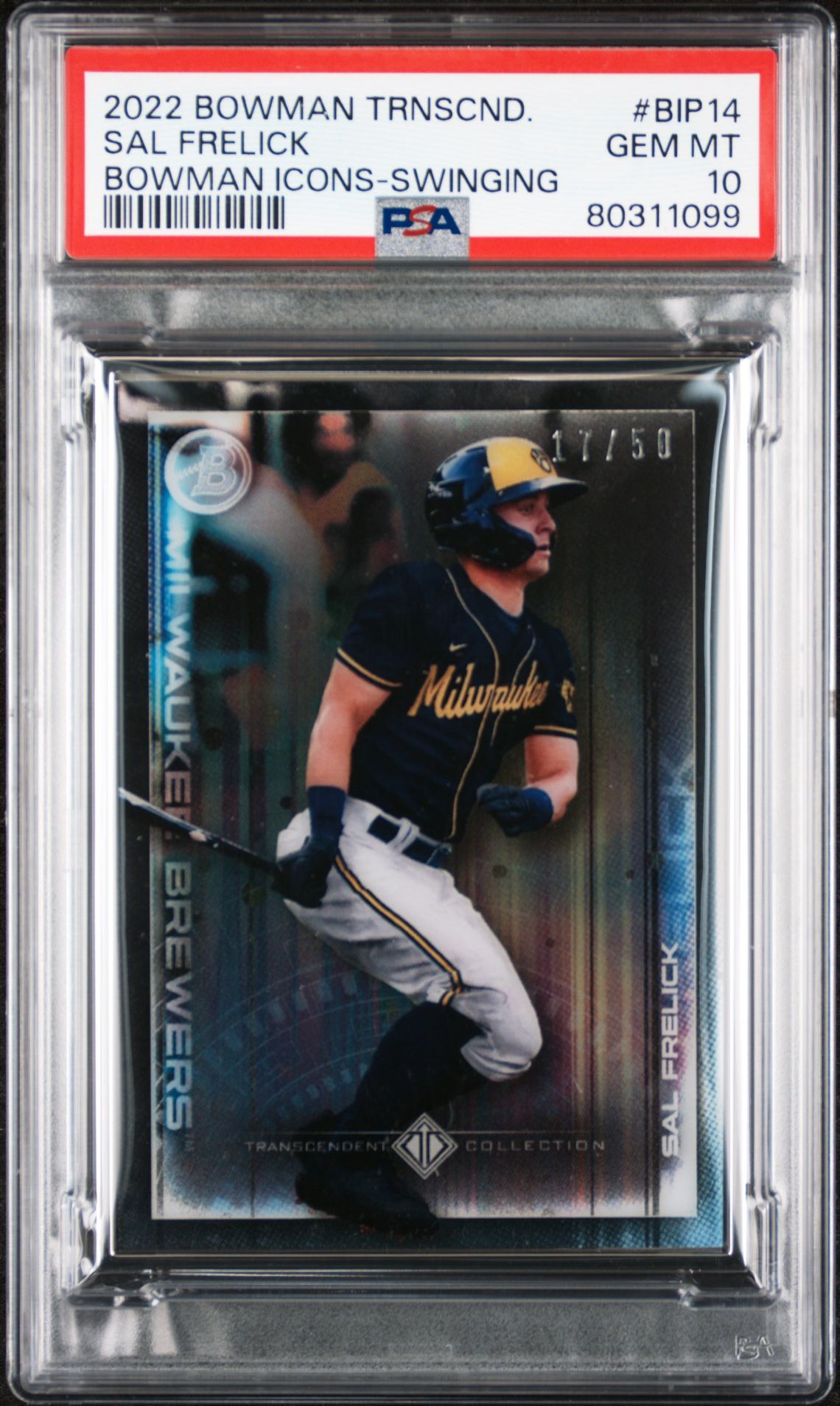 Sal Frelick 2022 Bowman Transcendent Collection Bowman Icons /50 Swinging PSA 10