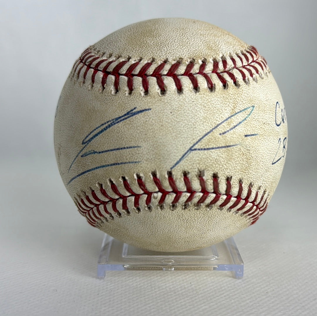 Ronald Acuna Jr. Autographed MLB Game Used Double Career Hit 85 Double 20 08/24/18