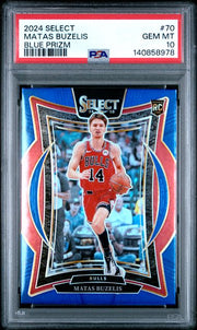 Matas Buzelis 2024 Panini Select Concourse Blue Prizm RC PSA 10