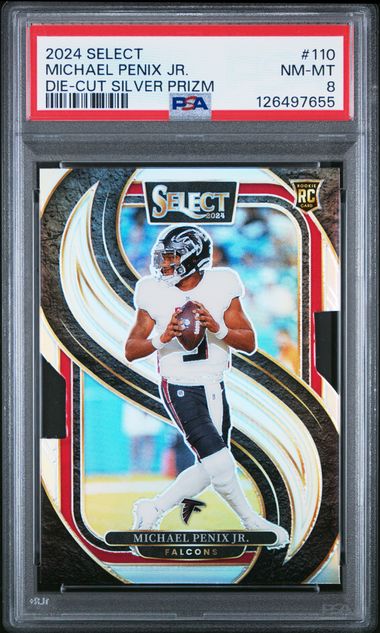 Michael Penix Jr. 2024 Panini Select die-cut silver prizm rc PSA 8