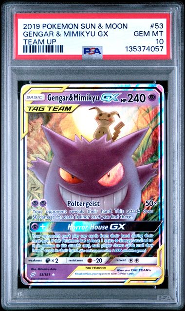 Gengar & Mimikyu GX Pokémon Team Up Ultra Rare #53/181 PSA 10