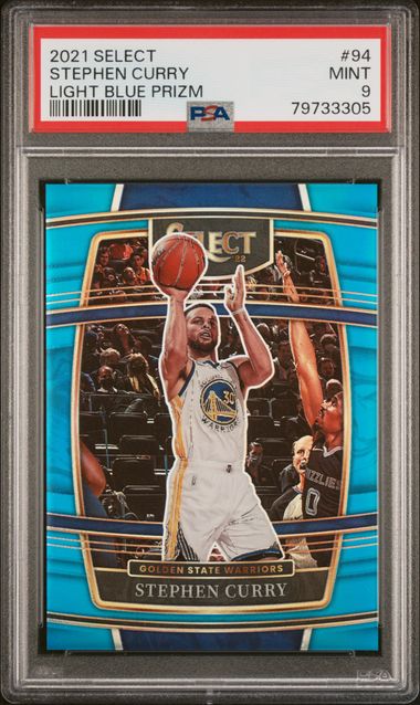 Steph Curry Select Chrome Light Blue Prizm #'d 037/299 PSA 9