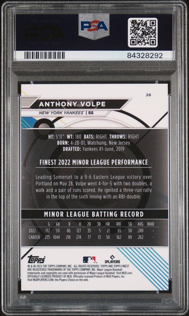 Antony Volpe 2023 Topps Finest aqua shimmer ref. rookie card #'d 108/175 PSA 10