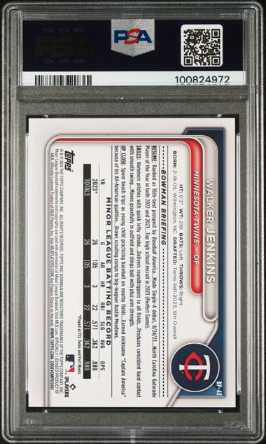 Walker Jenkins 2024 1st Bowman Paper Fuchsia #'d 183/299 PSA 10