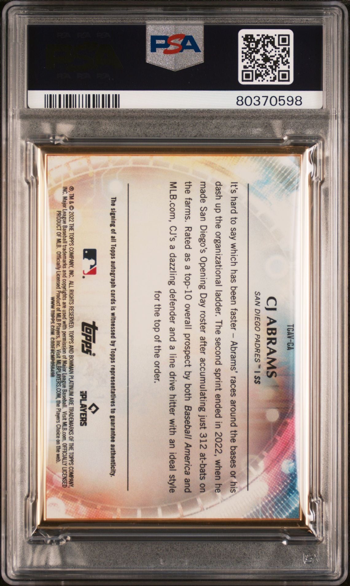 CJ Abrams 2022 Bowman Transcendent Variation RC Auto Blue #'d 03/10 PSA 9