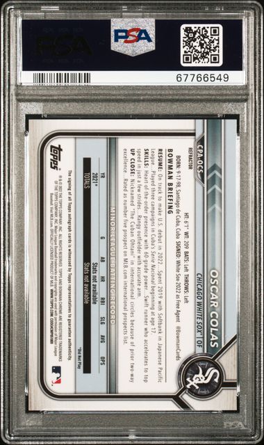 Oscar Colas 2022 Bowman 1st Bowman Chrome Refractor Autograph #'d 262/499 PSA 10