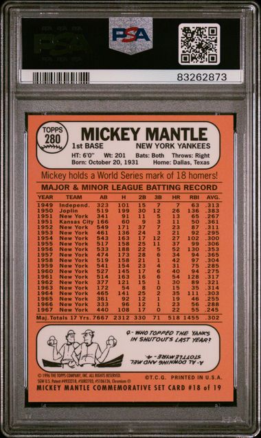 Mickey Mantle 1996 Topps Mantle Commemorative Set '68 Refractor w/ Coating PSA 8