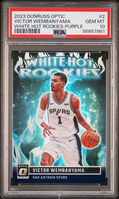 Victor Wembanyama 2023 Donruss Optic White Hot Rookies Purple PSA 10