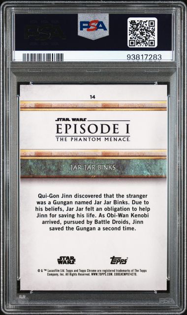 Jar Jar Binks 2024 Topps Phantom Menace Sapphire yellow ref. #'d 03/75 PSA 10