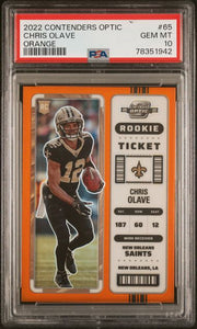 Chris Olave 2022 Contenders Optic Rookie Ticket Orange #'d 15/50 PSA 10