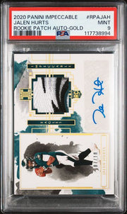Jalen Hurts 2020 Panini Impeccable RPA gold #'d 07/10 PSA 9