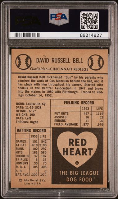 Gus Bell 1954 Red Heart PSA 6