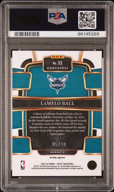 LaMelo Ball 2023 Panini Select Gold Prizm #'d 05/10 PSA 10