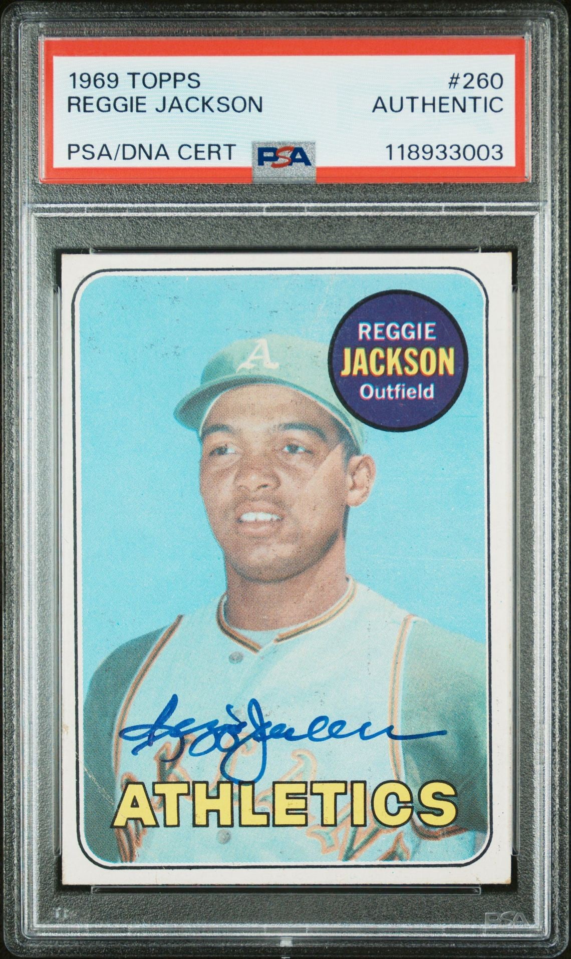 Reggie Jackson 1969 Topps #260 Rookie Card IP Autograph PSA Authentic