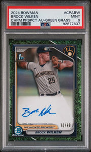 Brock Wilken 2024 1st Bowman Chrome Green Grass autograph ref. #'d 70/99 PSA 9