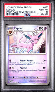Espeon Pokemon Prismatic Evolution Poke Ball reverse holo #033/131 PSA 10