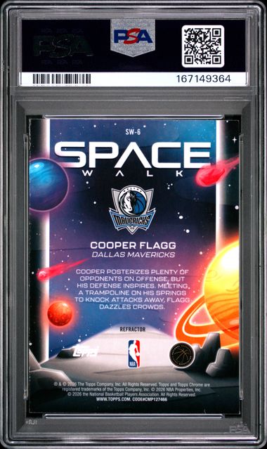 Cooper Flagg 2025 Topps Cosmic Chrome Space Walk Refractor Rookie PSA 8