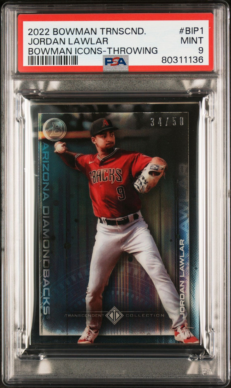 Jordan Lawler 2022 Bowman Transcendent Collection Bowman Icons /50 Throwing PSA 9