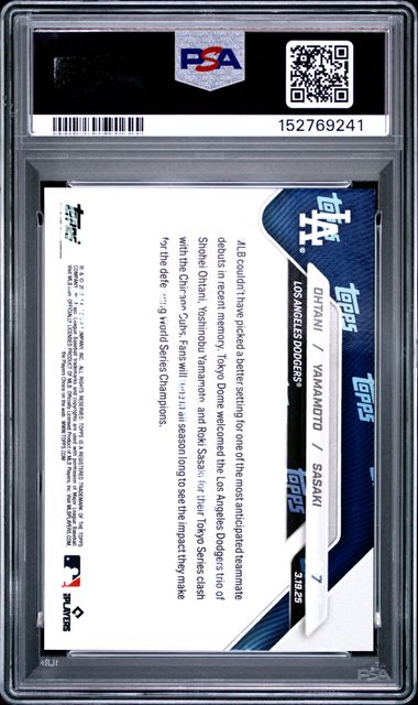 Shohei Ohtani & Yoshinobu Yamamoto & Roki Sasaki 2025 Topps Now #7 PSA 10
